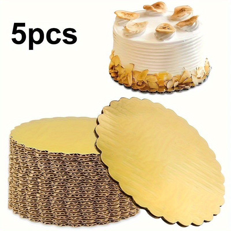 

5pcs Golden Scalloped Edge Paper Cake & Pizza Circles 10 Inch - Multipurpose Disposable Serving Trays For Dessert, Appetizers - Perfect For Thanksgiving & Valentine's Day Festivities