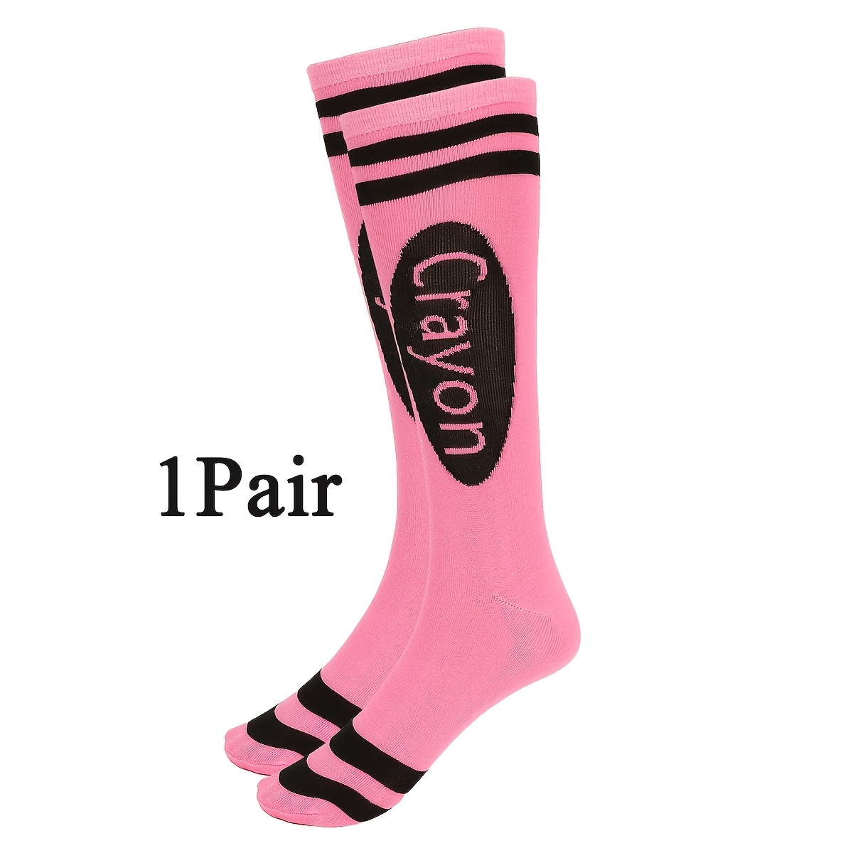 TEMU 1 Pair Crayon Socks Colored Striped Mid-calf Socks, Fashion Style Novel Creative Skin-friendly Soft Tight Socks, Suitable For Women's Wear
