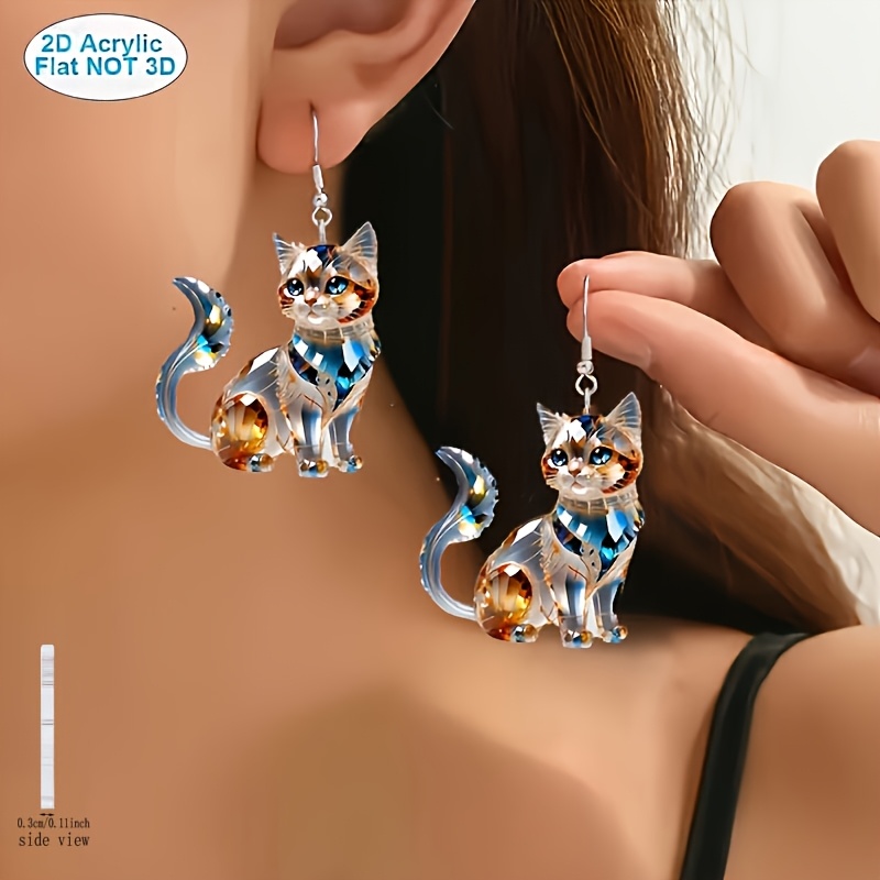 E-shop 2D-flach, 2 Paar niedliche Katzen-Anhänger-Ohrringe für Freizeit-Outfits Geschenke für Katzenliebhaber