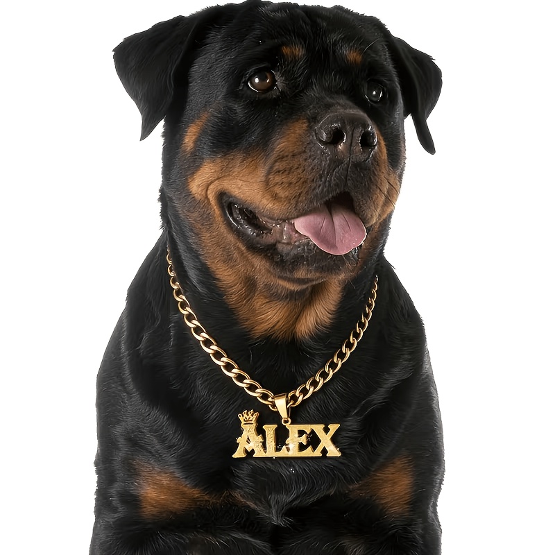 TEMU Custom Name Double-layer Dog Necklace, Stainless Steel Cuban Link Chain With Personalized Crown Nameplate 3d Pendant, Fashionable And Trendy Pet