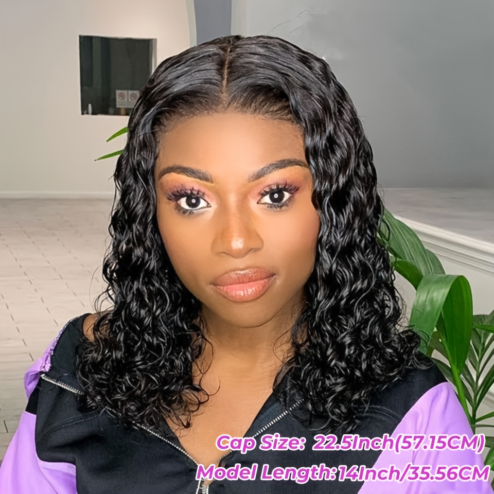 Image of 5x5 Transparent Lace Front 150% Density Deep Wave Human Hair Water Wave & Curly Wave Bob Wigs Brazilian Human Hair No-glue Needed Soft And Breathable Black Color 1b For Women