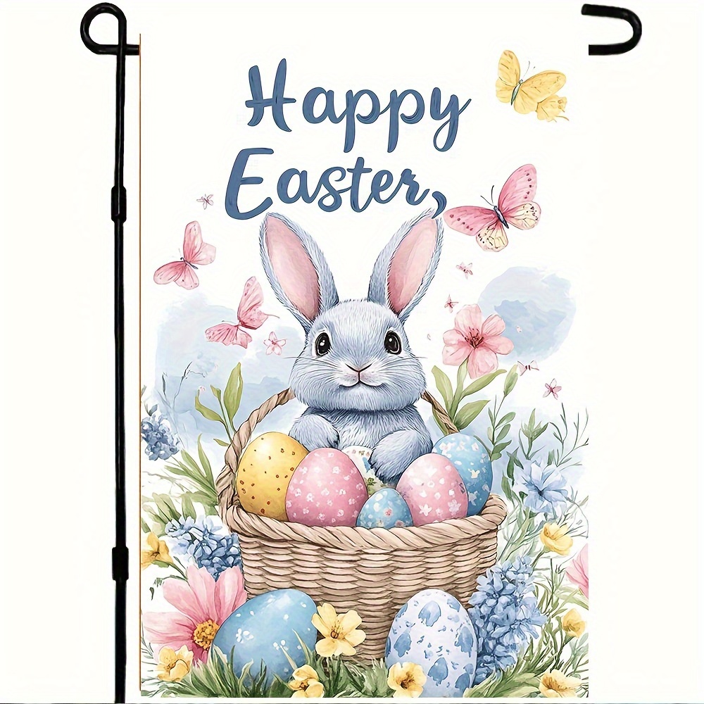 

Easter Bunny Garden Flag - Double-sided Polyester Decorative Banner For Outdoor Use, Weather-resistant, Celebrations, Seasonal Without Flagpole (1pc)