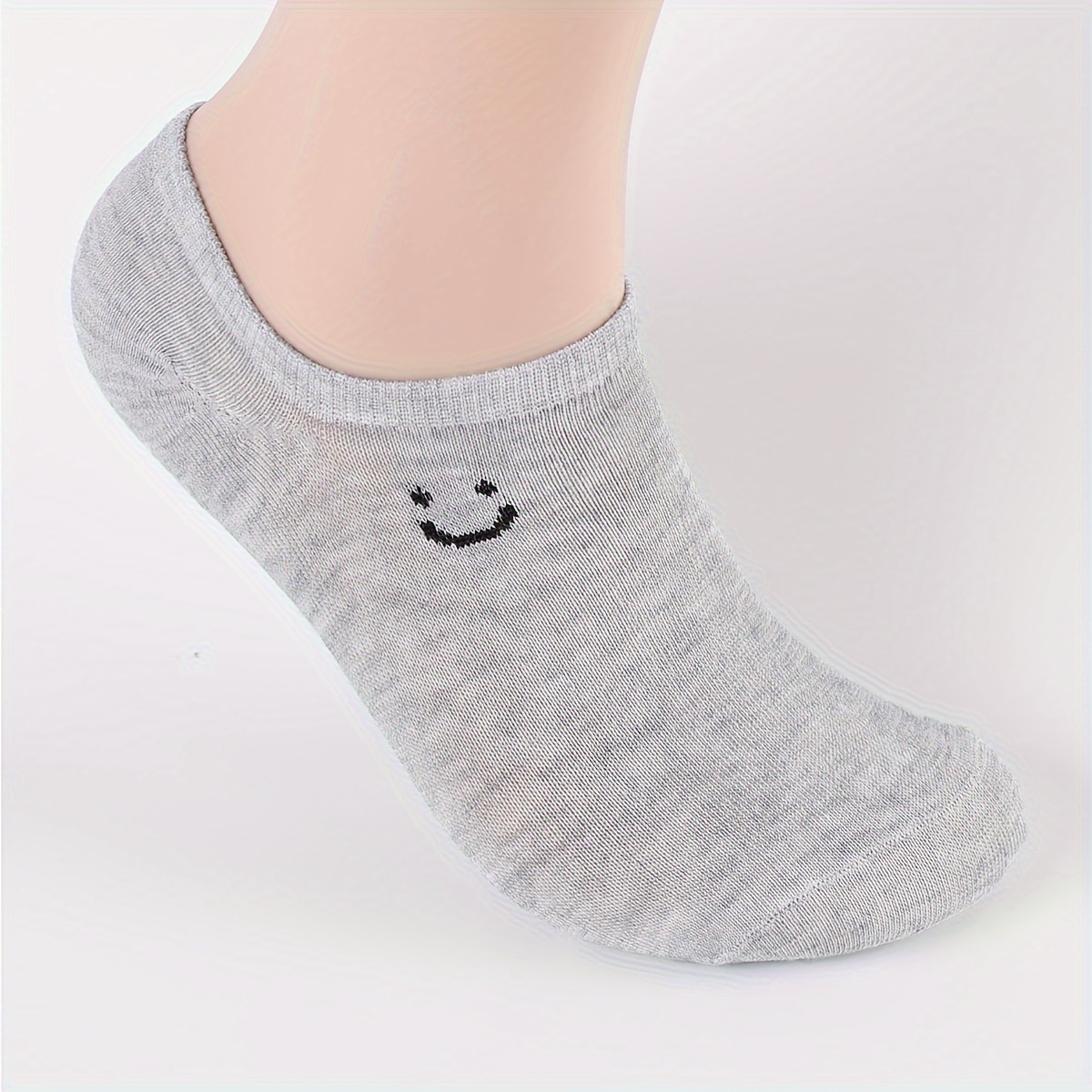 6 pairs/10 pairs Unisex Plain Color Casual Socks Breathable Low Top Sneakers Simple joyful Face Design Soft Moisture Wicking Comfortable for Daily Wear, Home Workouts & Office Minimalist Style All Season & Festive Occasions