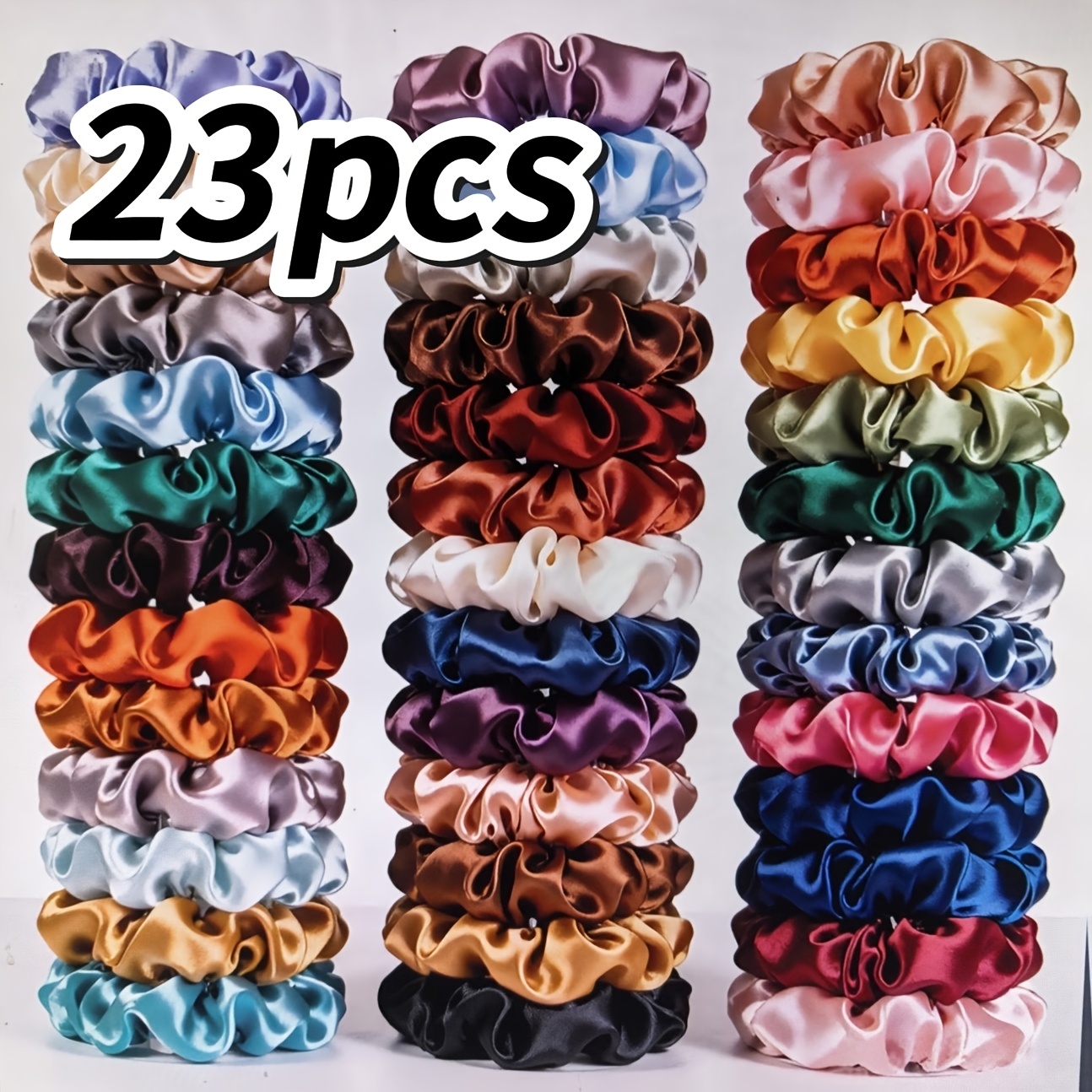 TEMU 23pcs / 46pcs Satin Sateen Solid Color Small Loop High Elasticity Hair Ties For High Ponytails, Hair Accessories Elastic Bands