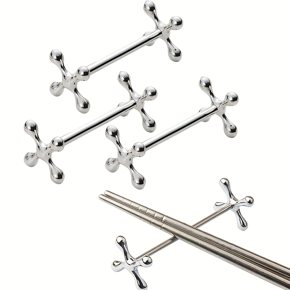 4pcs Set Metal Chopstick Rest, Spoon Rest, Fork Rest, Knife Rest. Metal Craft Tabletop Ornament (silvery)