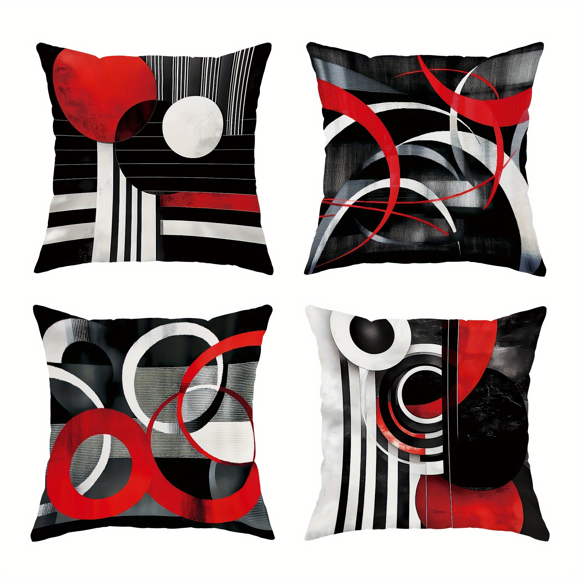 

4pcs Set - , & In Red, , | Zip | Washable | For & Bedroom Sofa Decor