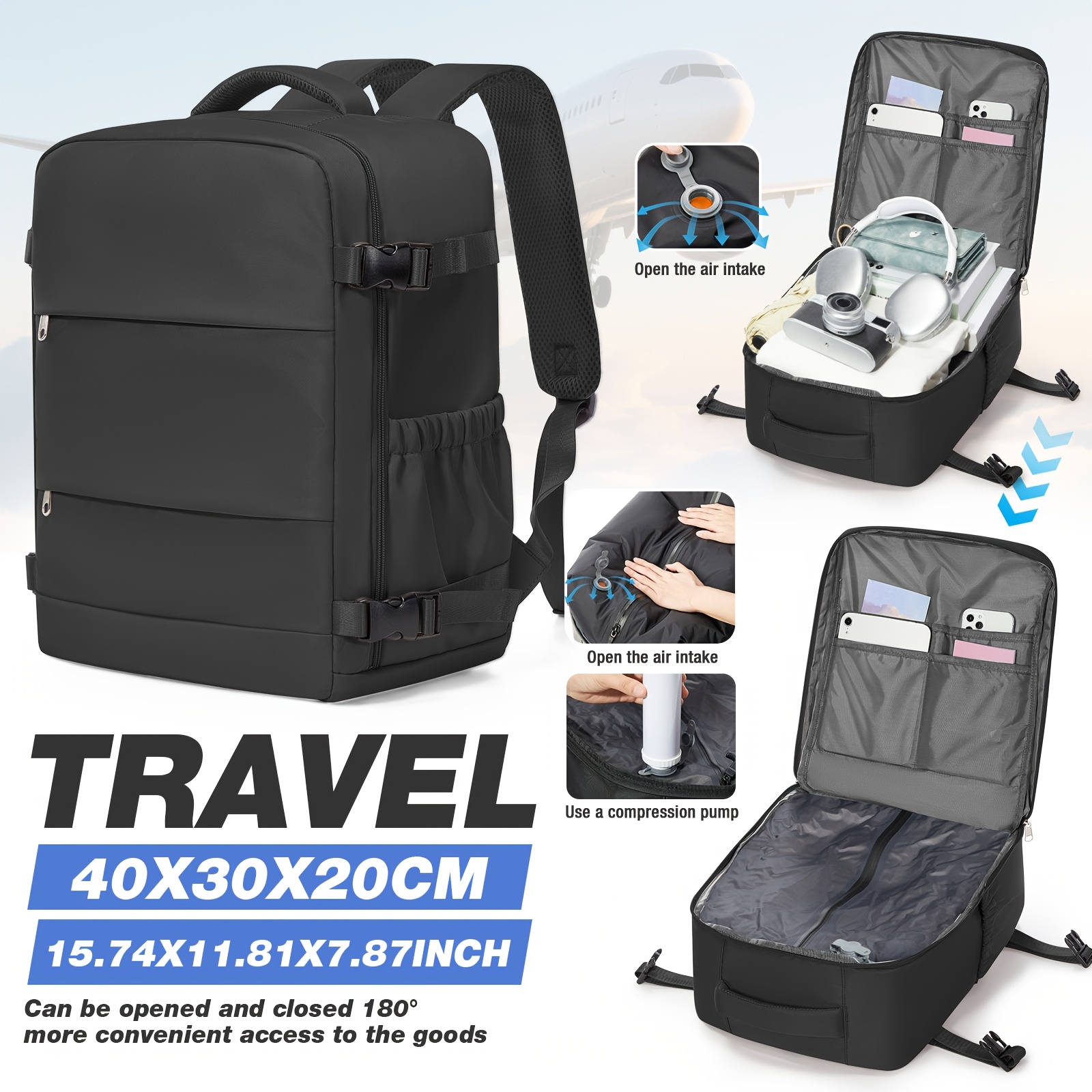 TEMU Men's And Women's Backpack, Laptop Bag, Hiking Rucksack, High-end Portable Backpack, Unisex Short-distance Travel, Multi-functional Vacuum