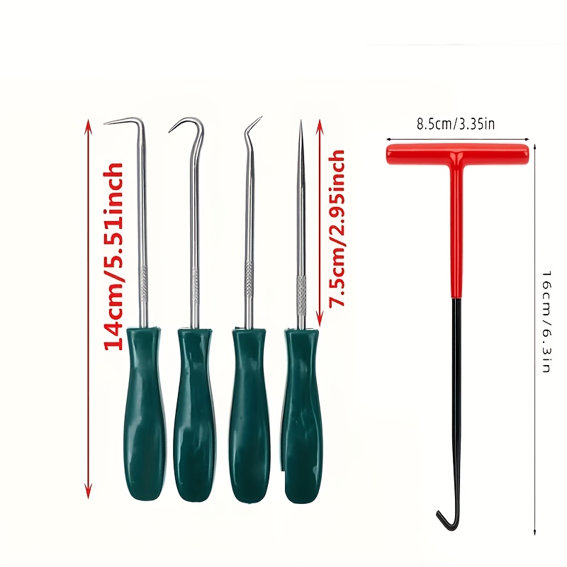 TEMU 5pcs Professional Oil Seal Removal Tools, Red T-handle Spring Hook Tool, Mini Seal Hook Set, Special Shaped Seal Puller, Car Seal Extractor,