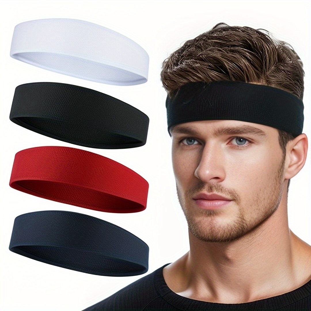 

4 Pack Of Sweat-absorbing Sports Headbands For Men And Women, Running, Fitness, Yoga, Cotton Elastic Sweat-absorbing Headbands