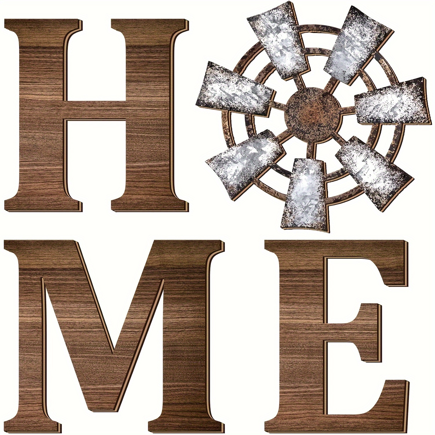 

4-piece Rustic Wooden 'home' Sign Set - Windmill Design, Farmhouse Wall Decor For Living Room, Kitchen, Bedroom & Front Porch