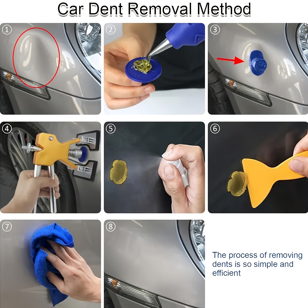 paintless dent repair kit   a dent repair tool set and a golden tool lifter   with 20 dent pull tabs suitable for repairing car body dents caused by hail and other   issues Product details 4