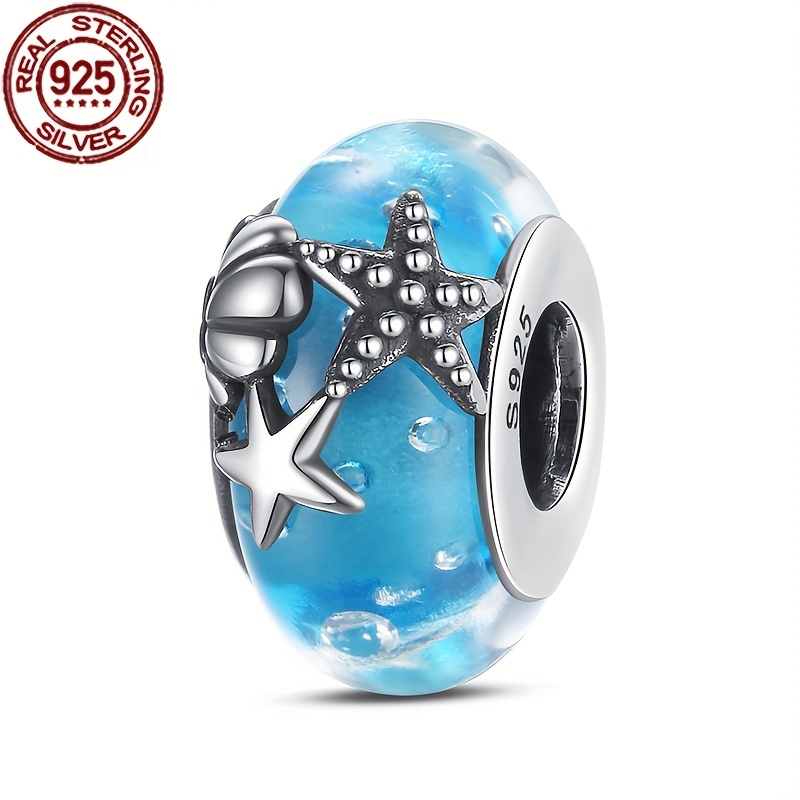 

925 Sterling Silver Ocean Starfish Shell Beaded Pendant Suitable For Bracelet Beads Diy Women's Jewelry Festival Engagement Gift New Silver Weight 4g