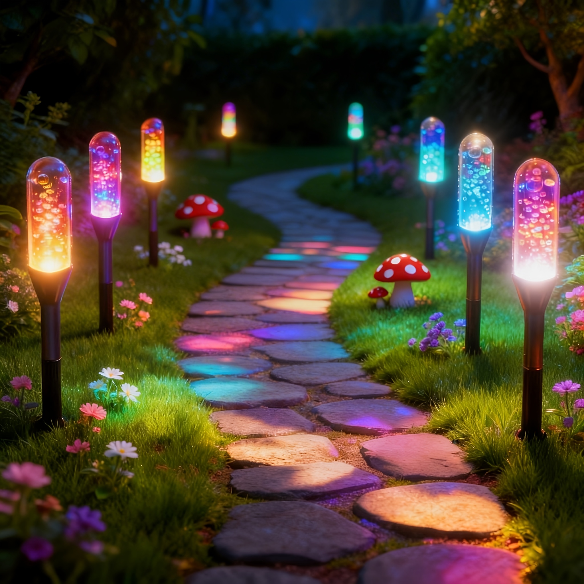 solar powered lawn lights for outdoor use featuring crystal designs for gardens and courtyards   decorative lights come with 8 different lighting     events like weddings dances and enhancing summer gardens  