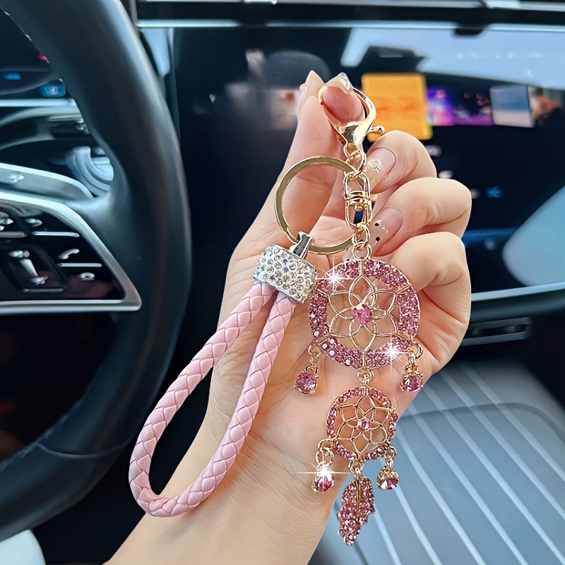 Image of 1pc Shiny Hollow Car Keychain - Inlaid Rhinestone Creative Feather And Braided - Exquisite Ladies Keychain Bag Decoration Pendant, Ideal Birthday Gift Thanksgiving Teacher's Day Mother's Day Gift