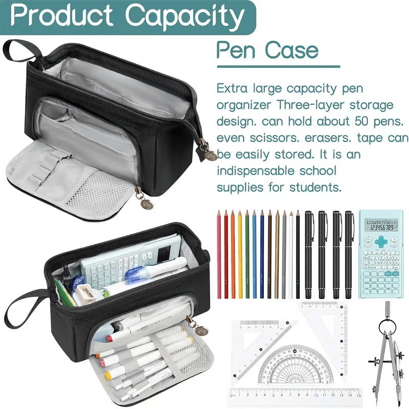 TEMU Large-capacity 4-color Tote Pencil Case - Stationery Box With Built-in Compartments, Tiered Stationery Case, Suitable For Office, School, Men,