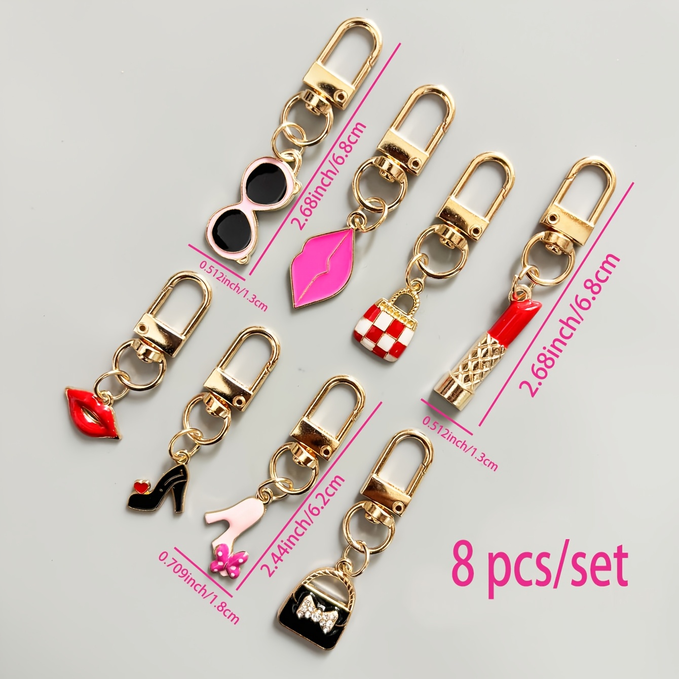 TEMU 8pcs Of Lipstick Bag Keychain, Lipstick High Heel Bag Charm, Alloy Material, Ladies Key Ring, Ladies Key Chain, Perfect Birthday Gift, Stylish