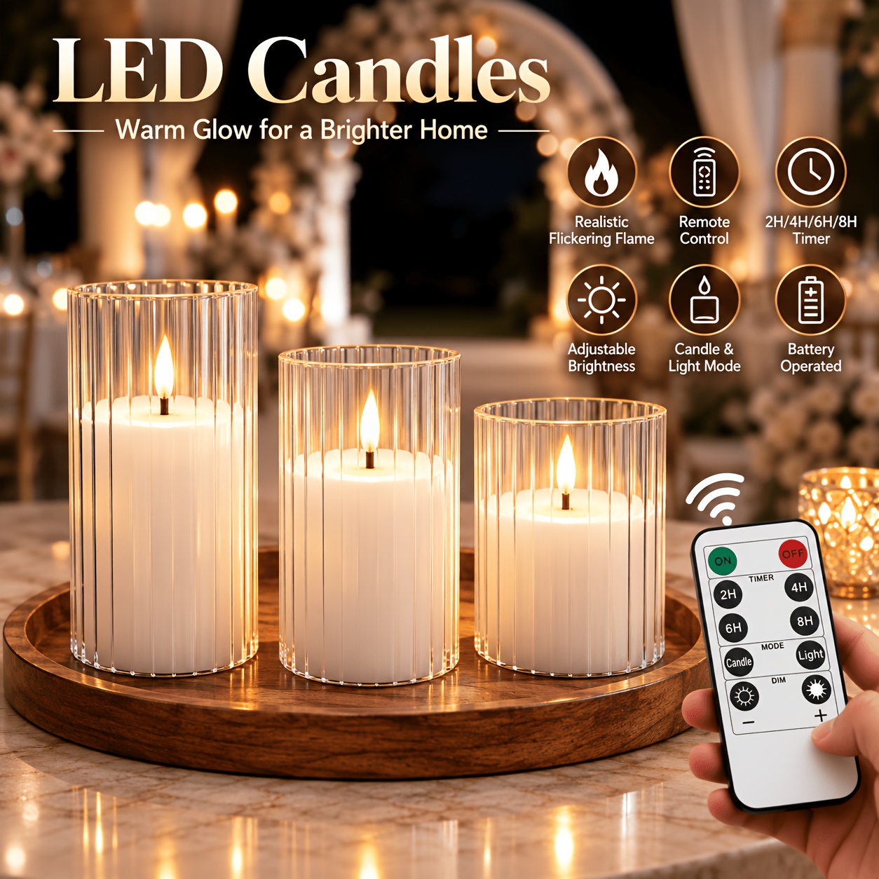 LED Flameless Candle, Acrylic Material, Battery Operated