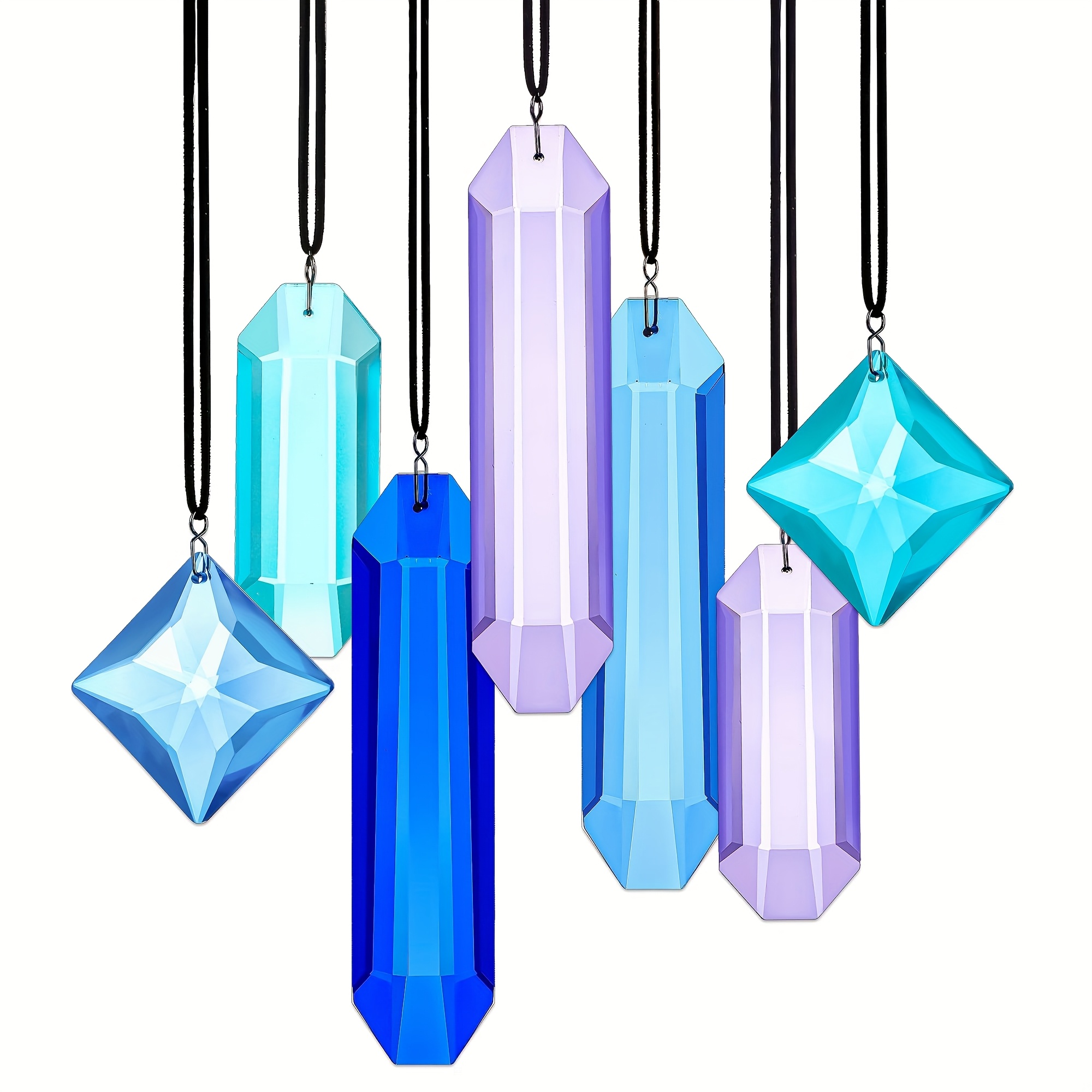 Image of Crystal Prisms Sun , 7pcs Blue Suncatcher Hanging Kit Pendant Ornaments For Indoor Window Outdoor Garden Christmas Tree Decor