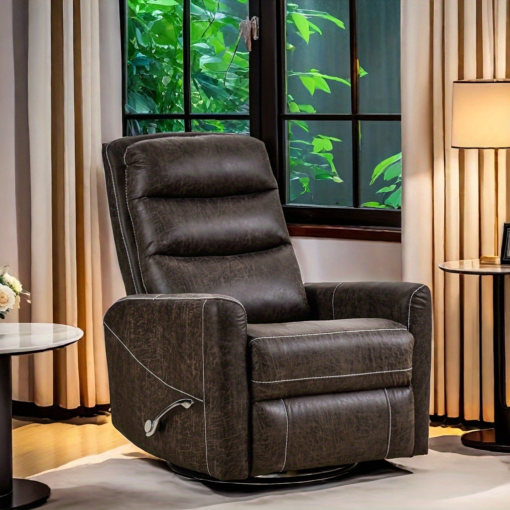 

Swivel Rocker Leather Recliner Chair Single Sofa, Manual Swivel Glider Rocking Recliner, Mordern Home Theater Seating Soft Pu Reclining Chairs For Living Room Bedroom Office