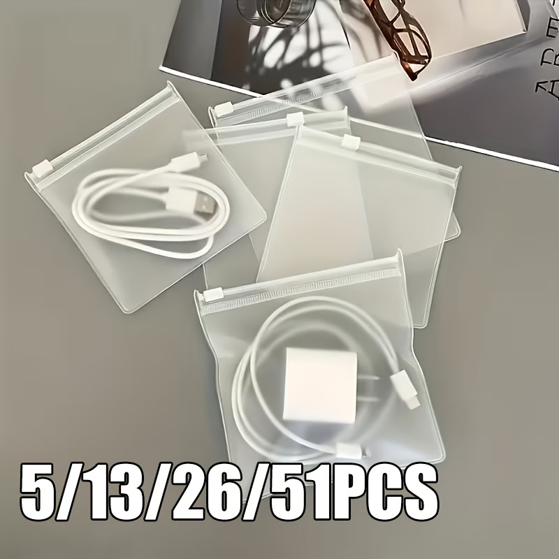 5 13 26 51pcs reusable transparent storage bags storage bags suitable for cables   and small additions storage pouches