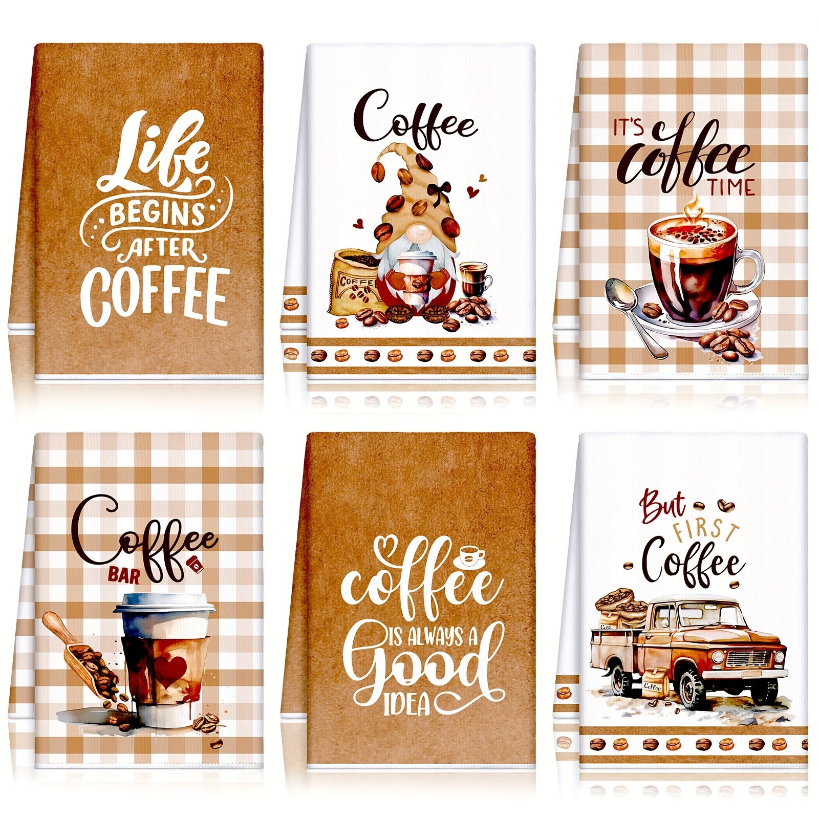 

Coffee Lover's Gift: 4/6pc Brown Coffee Pattern Kitchen Towels, 24 X 16 Inches, Modern Style, Hand Wash Only, Soft And Cartoon Themed, Perfect For Kitchen Or Farmhouse Decor