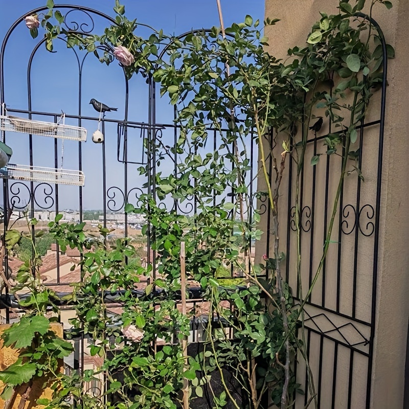 

Black Metal Garden Trellis - Outdoor Climbing Vine & Rose Support, Triangular Plum Design For Yard Fence Decor
