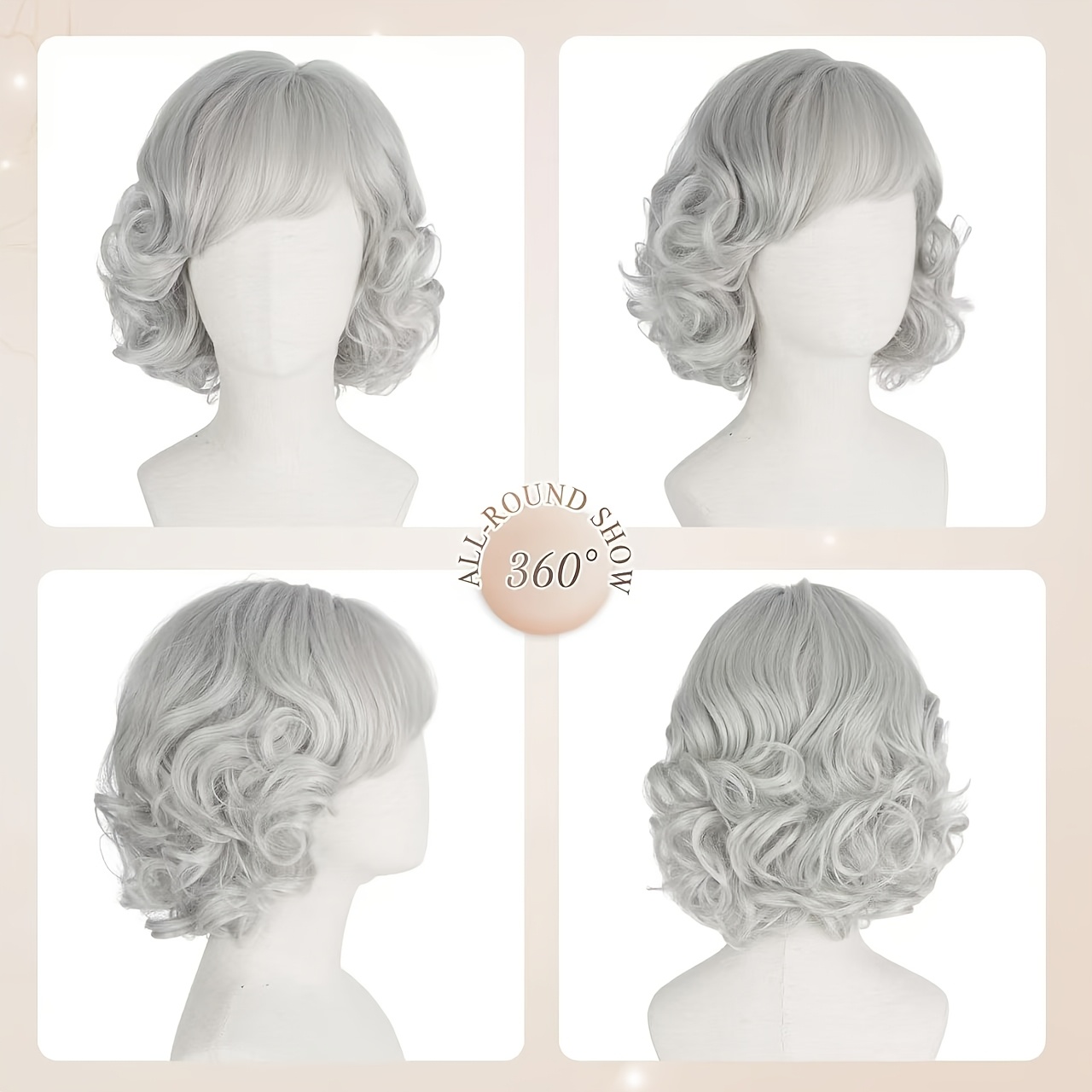 short curly silvery white synthetic wig with brown bangs natural everyday wig for halloween christmas holiday parties and elderly dress up