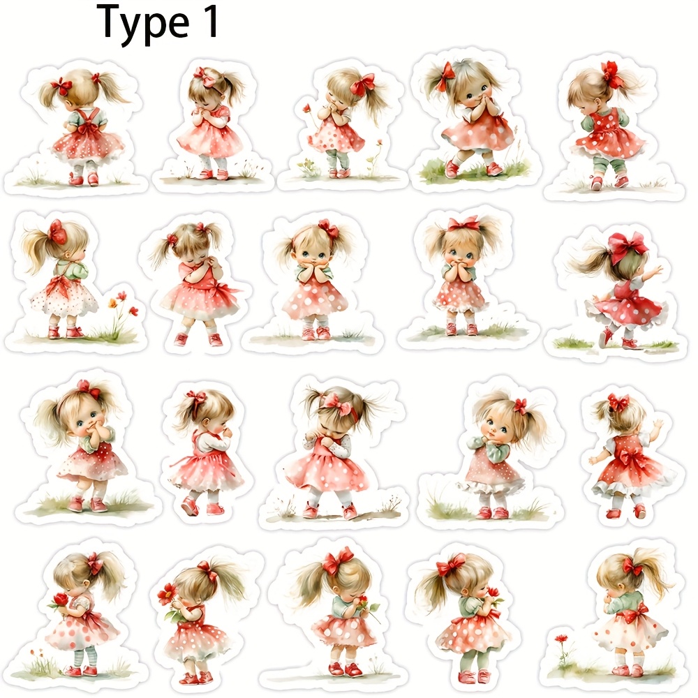 Image of 2d Of 1 Set: Retro Sweet Cute Red Dress Stickers For Diy Photo Album, Diary Decoration, Supplies, 2d Flat