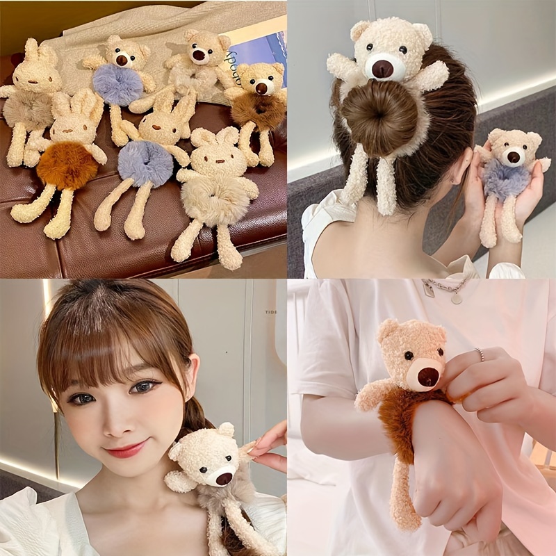 

Plush Bear And Rabbit Hair Ties For Women - Cute Sweet Cartoon Animal Elastic Hair Bands - Dual-use Hair Ring/band For Bun - Valentine's Day Gift For Girls 14+ - Single Piece Hair Accessory