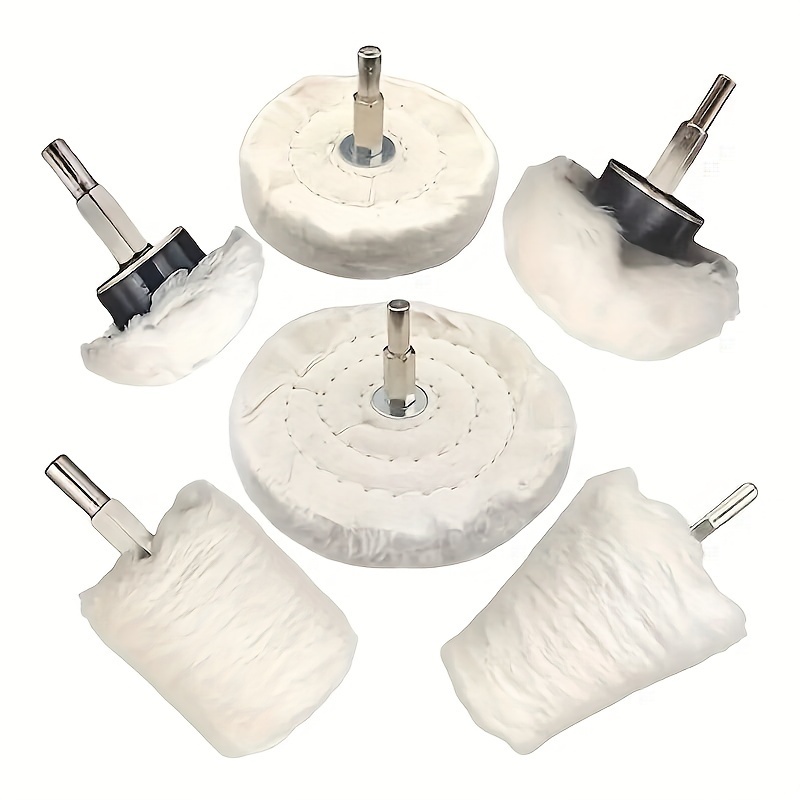 

6pcs Pure Cotton Mounted Points Buffing Pad Set - Polishing Mop Kit Compatible With Electric Drills For Metal, Stainless Steel, Chrome, Jewelry, Wood, Plastic - Assembly Required