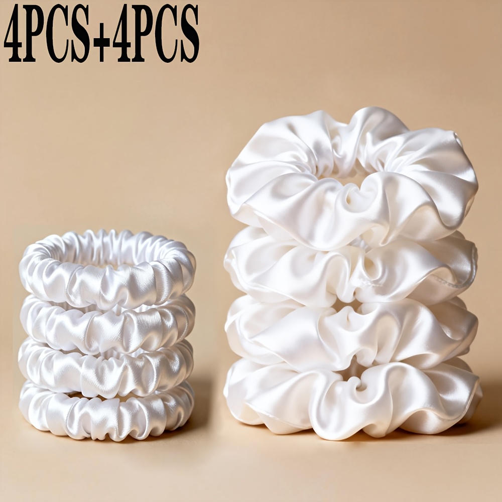 TEMU 4pcs Large & 4pcs Small Hair Bands Suitable For Ladies - Thick Elastic Hair Ties With Small & Large Hair Rings, White Hair Gift Set For Women,