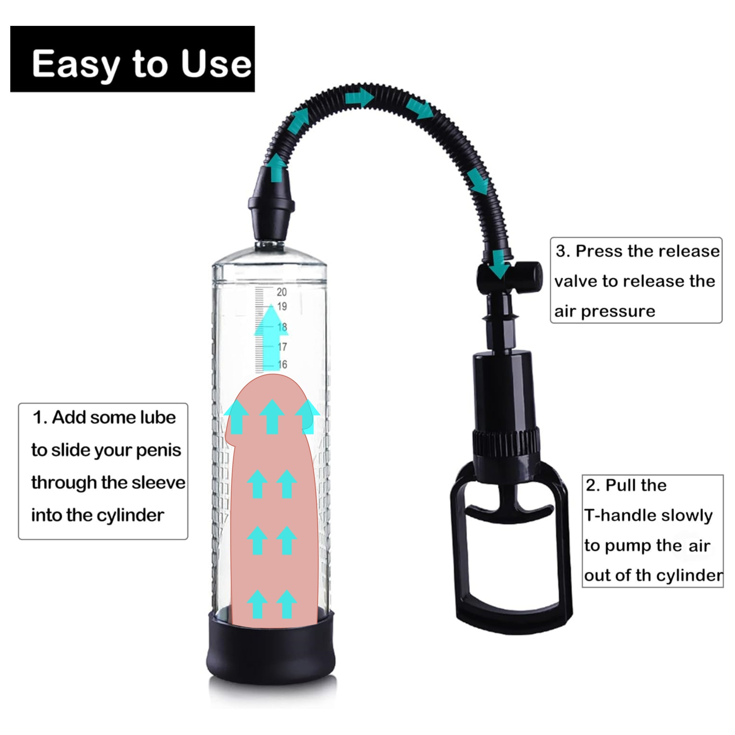 1pc 7.28 Inch Manual Vacuum Penis Pump Training Penis Exerciser Penis Stretching Trainer Men's Sex Toys With Different Size Sleeves