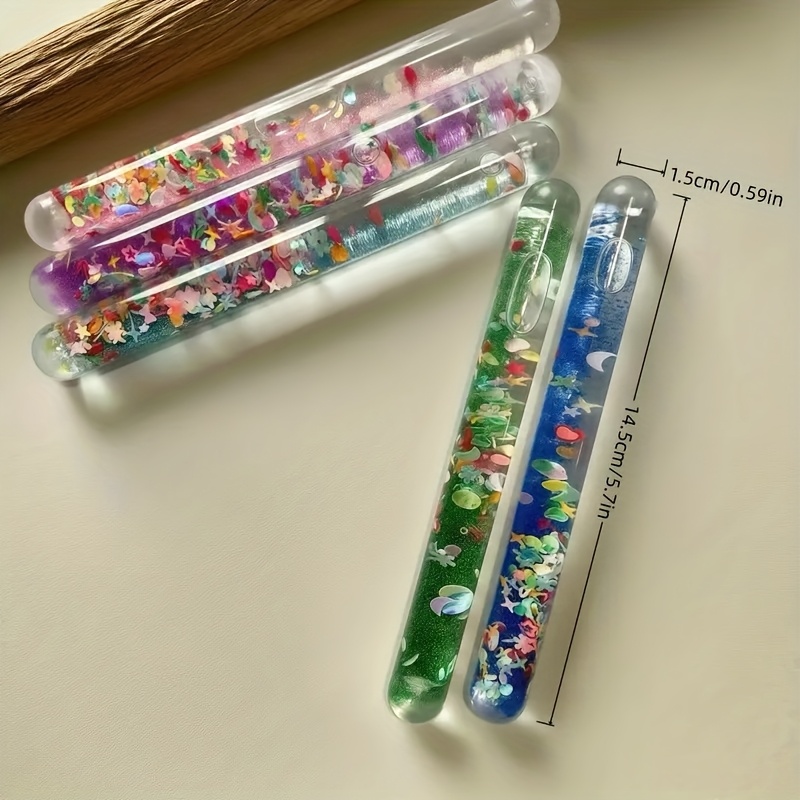 TEMU 4pcs Set With 4 Random Colors, Colors And Patterns | Flowing Colorful Relax Stick | Glitter Liquid Flow Sensory Stress Reliever | Colorful Stick