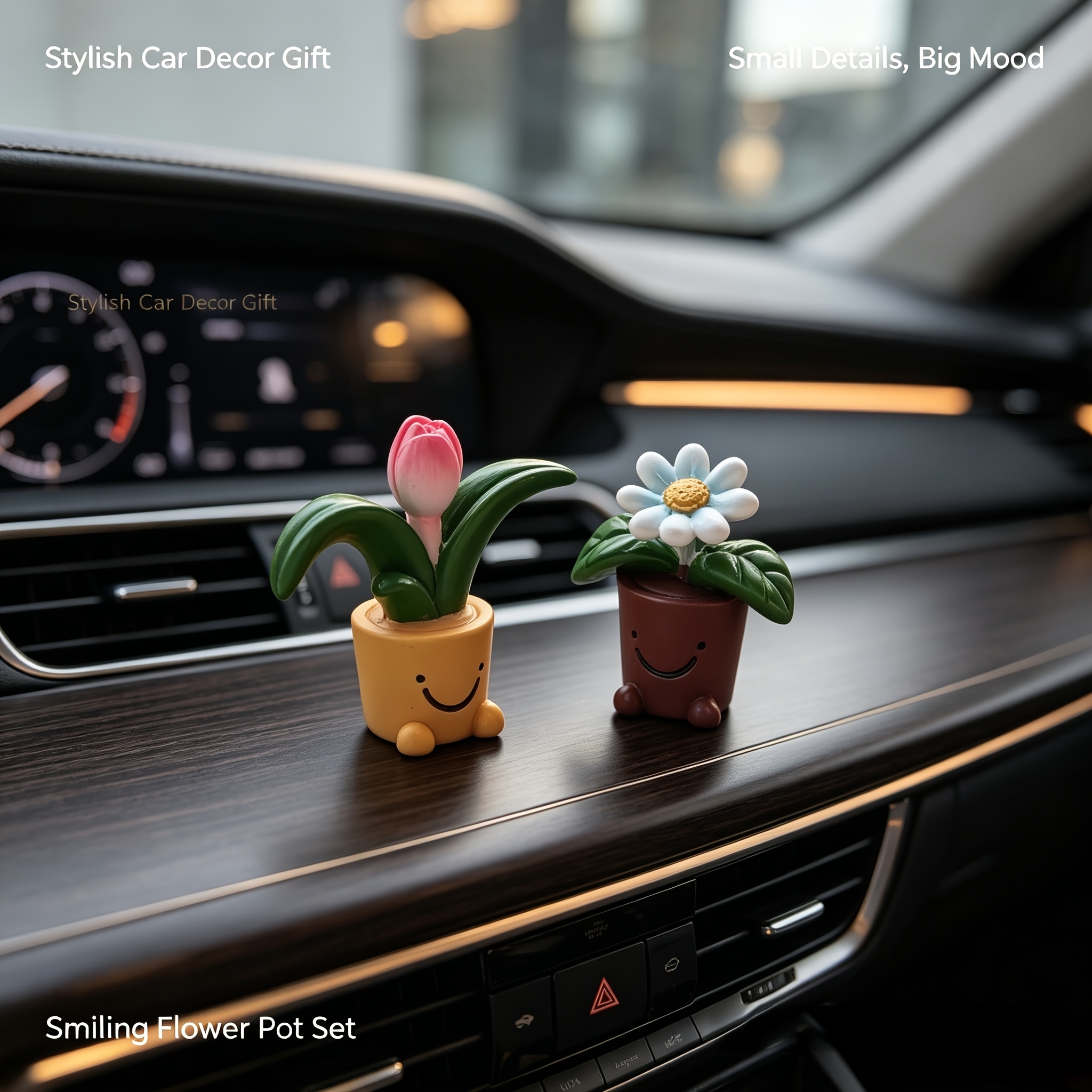TEMU 2pcs Set Of Cute Car Mini Potted Plants Ornaments, Couple Style Dashboard Decor, Fresh Greenery Car Interior, Road Trip Travel Car Decoration
