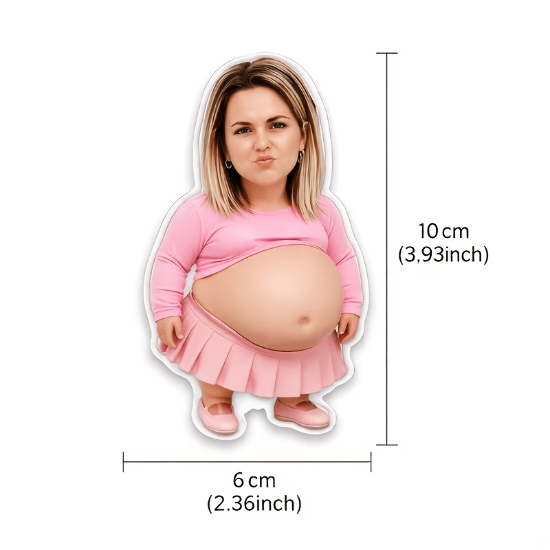 TEMU Aimant de réfrigérateur personnalisé visage de fille avec ventre potelé - Téléchargez une photo - Figure féminine avec jupe plissée rose -