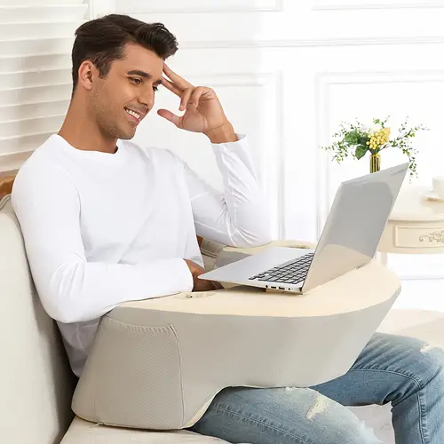 reading pillow lap desk with washable cover 2 side pockets cup holders ergonomic arm rest for gaming working reading on bed sofa floor unisex gift for book lovers