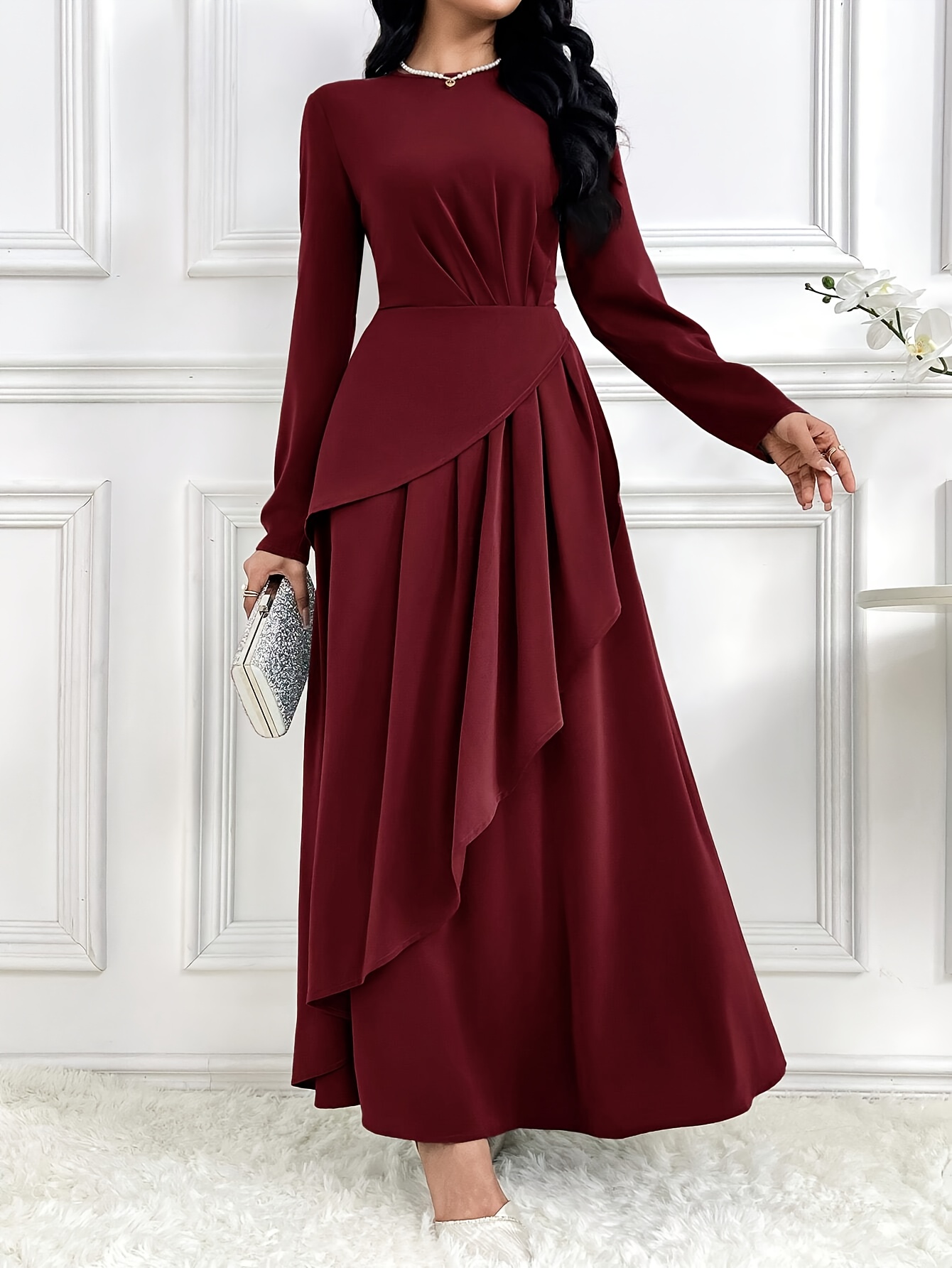 vestido mujer cintura plisada color   elegante - Temu Peru