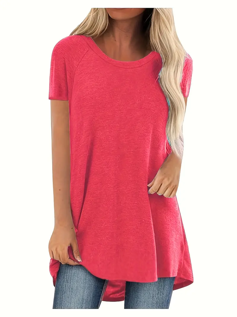 solid longline t shirt crew neck short sleeve t shirt casual womens clothing Product details 30