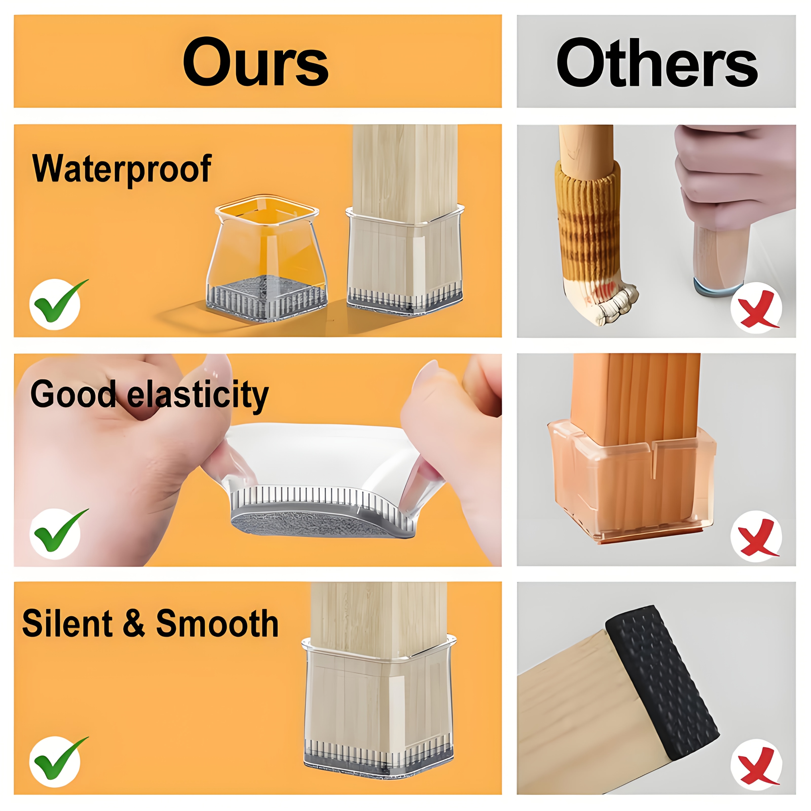 TEMU Juego de 24 fundas cuadradas medianas para patas de silla, aptas para cocinas, comedores, cafeterías, oficinas, almohadillas para patas de silla