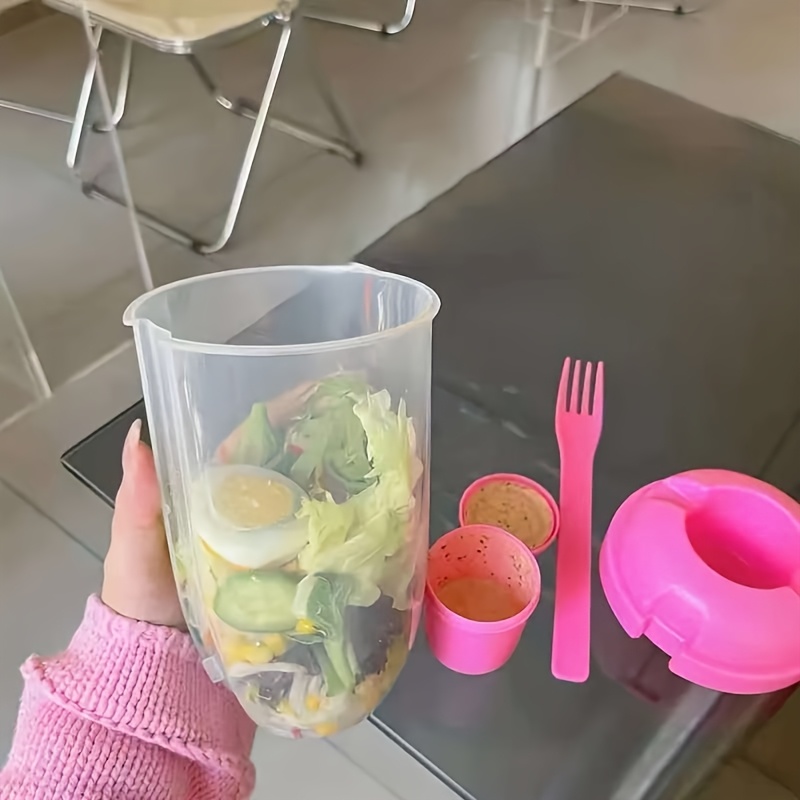 TEMU 1pc, Salad Cup, Salad Shaker, Plastic Container (with Fork), Salad Dressing Rack, Picnic Lunch Breakfast Salad Cup, Kitchen Supplies, Kitchen