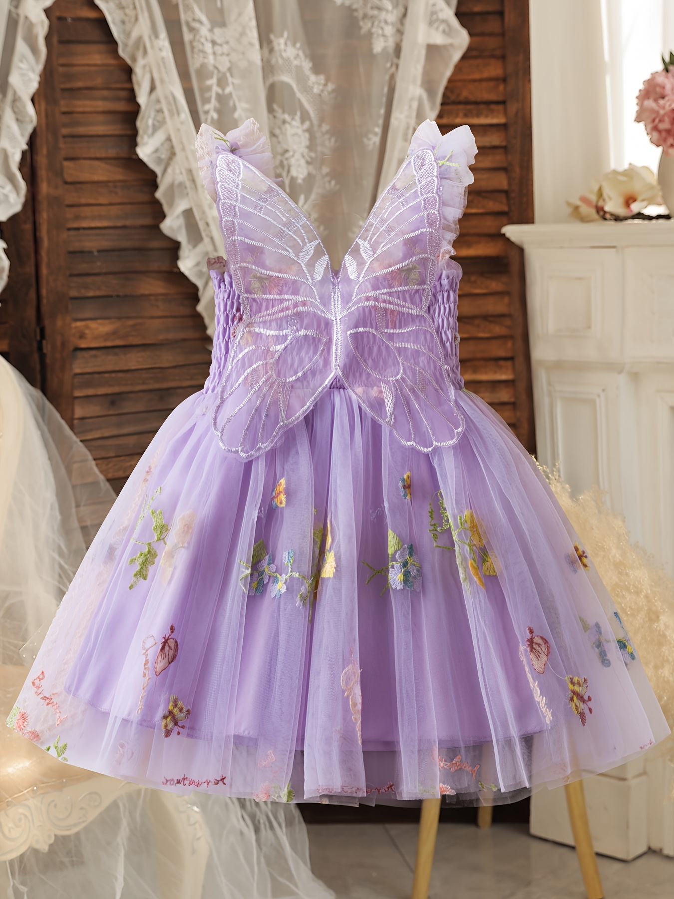 BluNight Girls' Satin V-Neck Flower Girl Dress - Butterfly Lace, Easter & Special Occasion Dress, Sizes 2-14