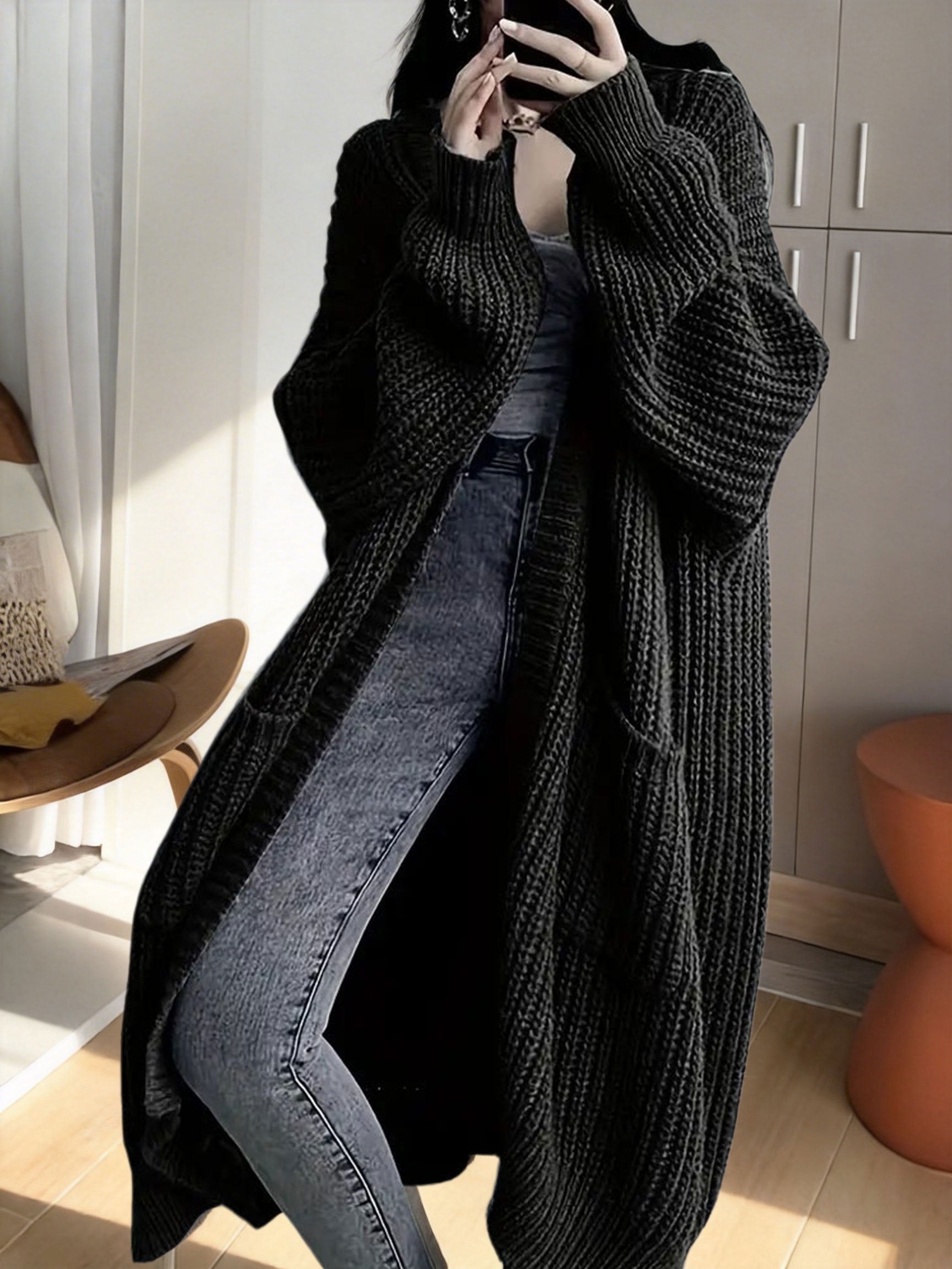 Y2K Long Cardigan Sweater with Long Sleeves