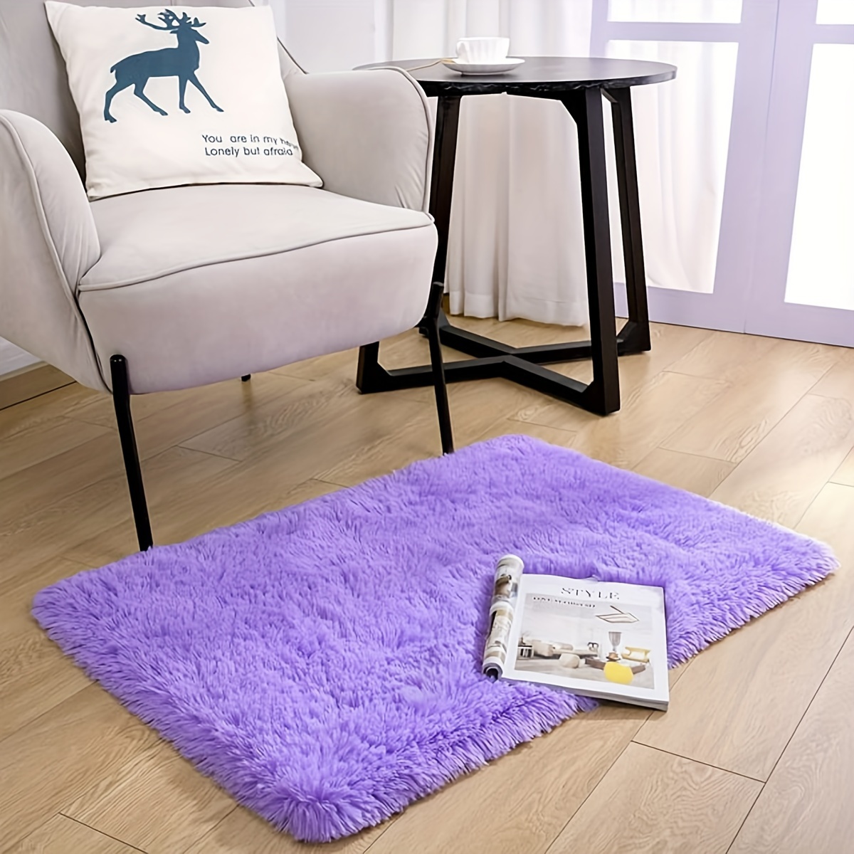 1pc purple shag indoor mat furry area rug non slip floor carpet home decor room decor home kitchen items gifts farmhouse decor
