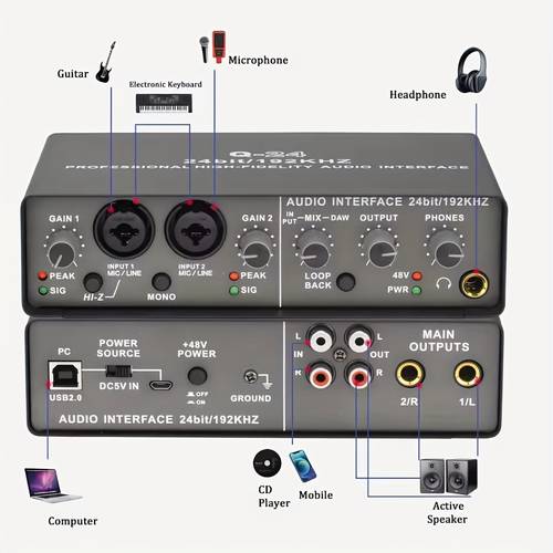 audio jack with 2 channel power 48v compatible with macbook pc ipad for live streaming podcasting recording usb powered card for artists preamps podcast setup