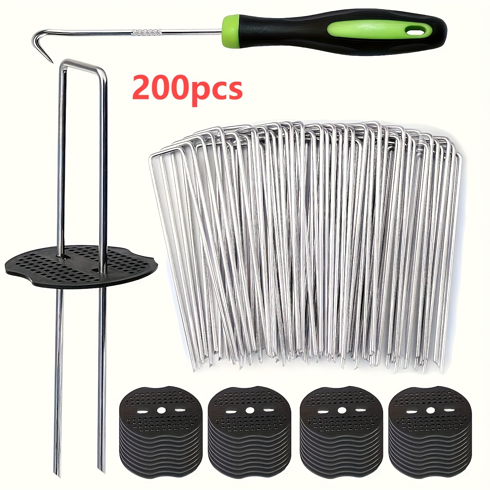 Image of 200pcs/400pcs Lawn U-shaped Nail Set, U-shaped Fixing Stakes, 6-inch U-shaped Galvanized Landscape Nails, Heavy-duty Garden Nails, Are For Fixing Lawns And Fabrics