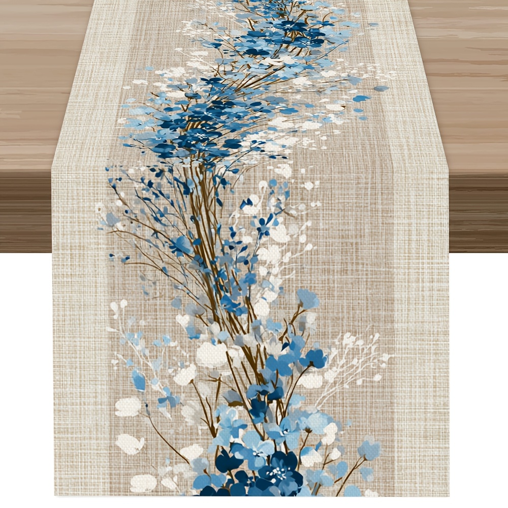 TEMU 1pc, And White Branch Print Table Runner, New Summer Style Dining Table Runner, Fresh Pastoral Style, Polyester Printed Table Runner, Kitchen
