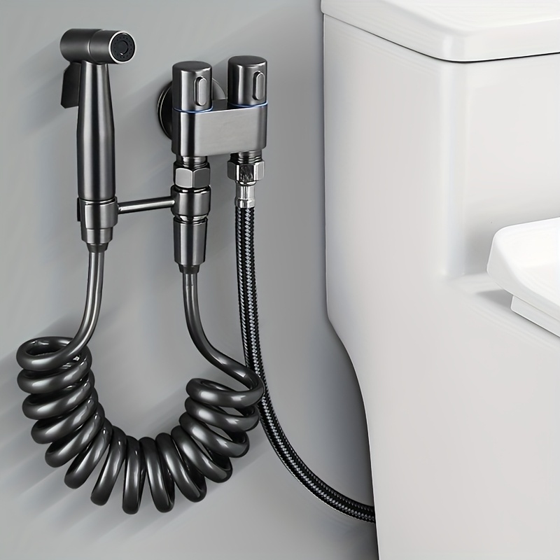 Handheld Toilet Companion Set, Wall-Mounted One-In-One Outlet Valve Kit with Stainless Steel Nozzle, Telescopic Hose and Stand