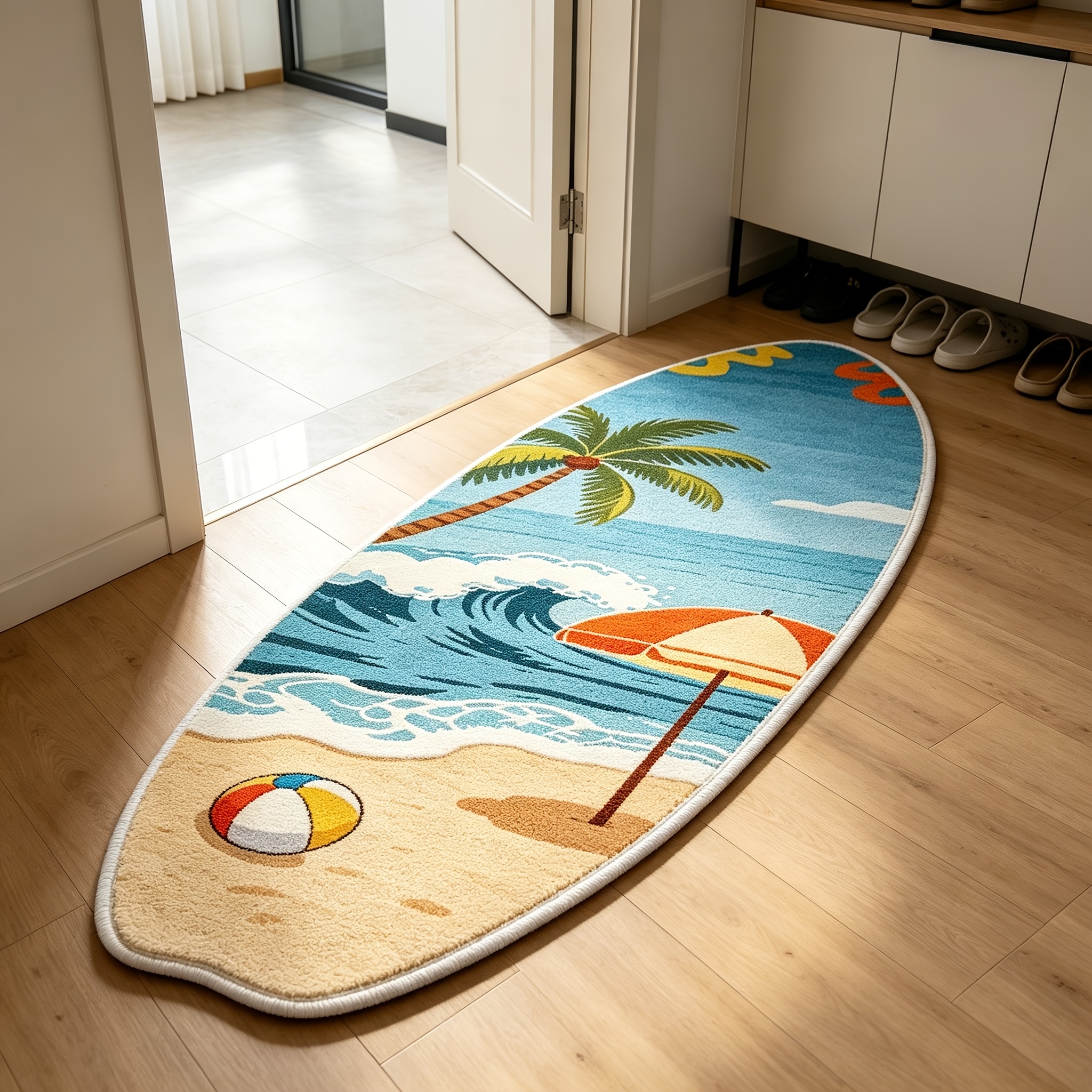 TEMU 1pc Summer Creative Coconut Tree Irregular Shaped Rug, , Stylish And Long-lasting Home Decor Floor Mat, Perfect For Decorating Bedrooms, Living
