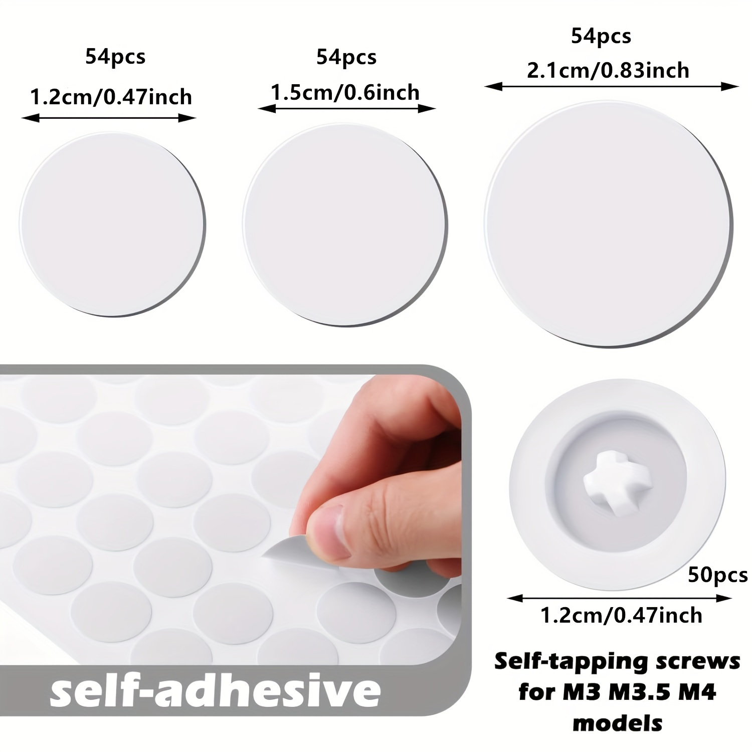 Image of 50/100pcs Self Adhesive Screw Hole Stickers And 162/364pcs Plastic Cap Covers For Screws, Decorative Screw Cover Stickers For Home Furniture And Shelves (white)