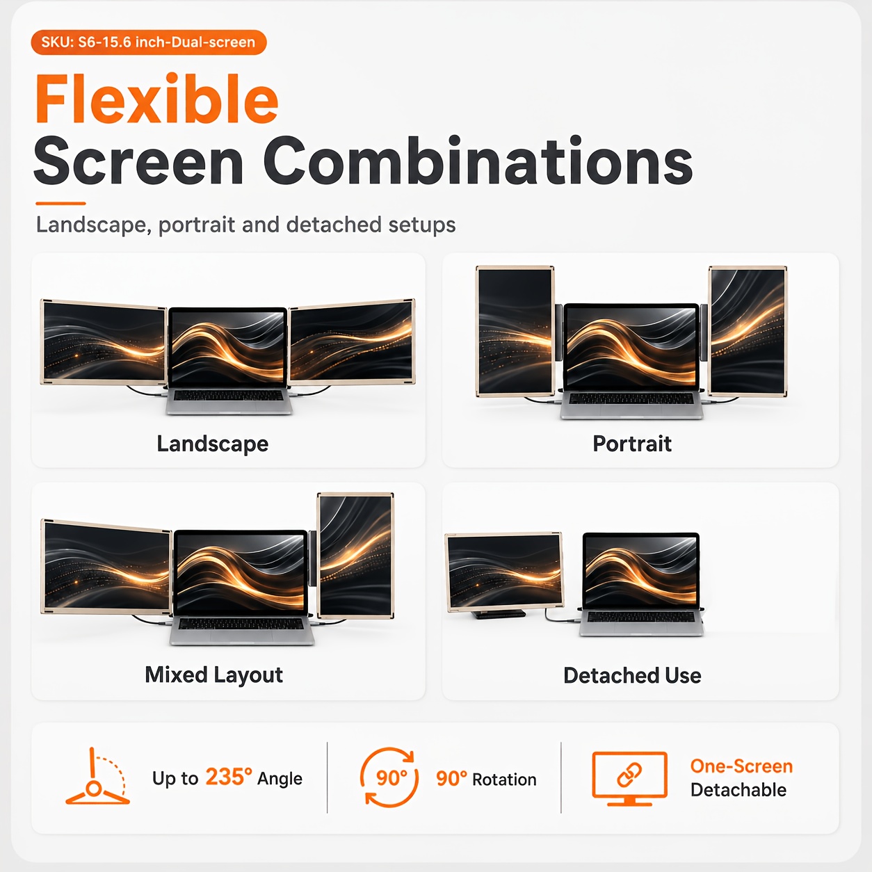 Laptop Screen Extender 14 / 15.6 Inch Dual Screen Portable Monitor, 1080P FHD IPS Screen, 178° Wide Viewing Angle, High Color Gamut, Plug And Play Three-Screen Expansion, Widely Compatible, USB-C/HDTV Video Output, Foldable External Monitor